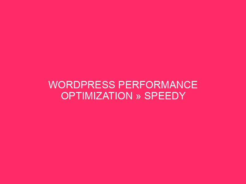 WordPress Performance Optimization » Speedy Websites: Unlocking WordPress Performance Secrets…