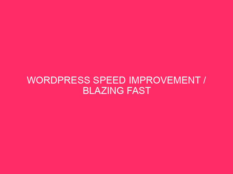 WordPress Speed Improvement / Blazing Fast Websites: Supercharging Your WordPress…